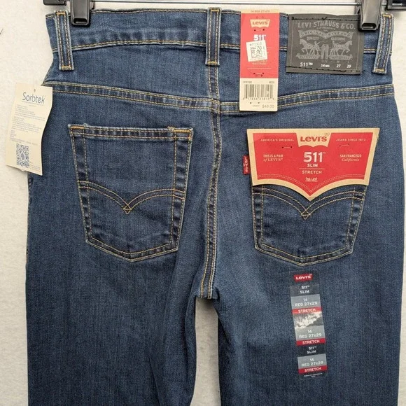 NWT Levis 511 Slim Performance Jeans Kids Size 14 Reg 27x29 Blue - Picture 3 of 15